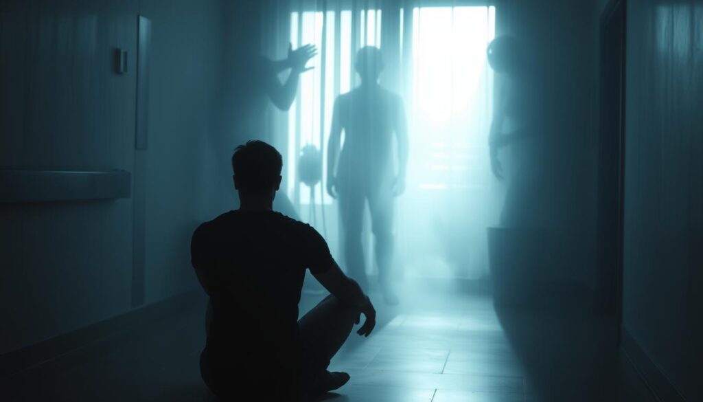A dimly lit, clinical room with subtle, ominous undertones. In the foreground, a person sits in a trance-like state, their eyes glazed over, their body rigid. The background is shrouded in a hazy, dreamlike atmosphere, with indistinct shapes and shadows casting an unsettling presence. The lighting is soft and moody, creating a sense of unease and tension. The composition is balanced, with the subject occupying the central focus, while the surrounding environment subtly hints at the potential risks and considerations of concentration hypnosis. The overall mood is one of caution and unease, inviting the viewer to contemplate the delicate nature of the human mind and the potential dangers of uncontrolled hypnotic states. A dimly lit, clinical room with subtle, ominous undertones. In the foreground, a person sits in a trance-like state, their eyes glazed over, their body rigid. The background is shrouded in a hazy, dreamlike atmosphere, with indistinct shapes and shadows casting an unsettling presence. The lighting is soft and moody, creating a sense of unease and tension. The composition is balanced, with the subject occupying the central focus, while the surrounding environment subtly hints at the potential risks and considerations of concentration hypnosis. The overall mood is one of caution and unease, inviting the viewer to contemplate the delicate nature of the human mind and the potential dangers of uncontrolled hypnotic states.